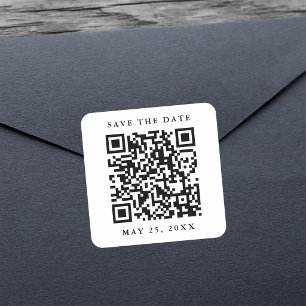 Pegatina Cuadrada Código QR Minimalista Ahorra la Fecha de Boda