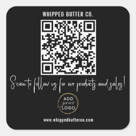Pegatina Cuadrada Código QR minimalista + LOGO Negro Síguenos!