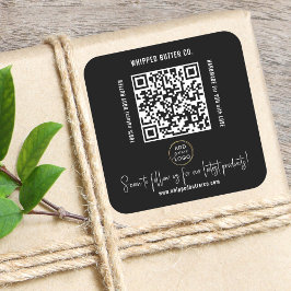 Pegatina Cuadrada Código QR minimalista + LOGO Negro Síguenos!
