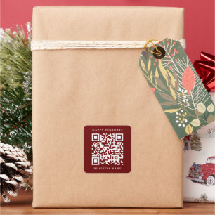 Pegatina Cuadrada Código QR Mínimo Felices Fiestas Comerciales Rojo