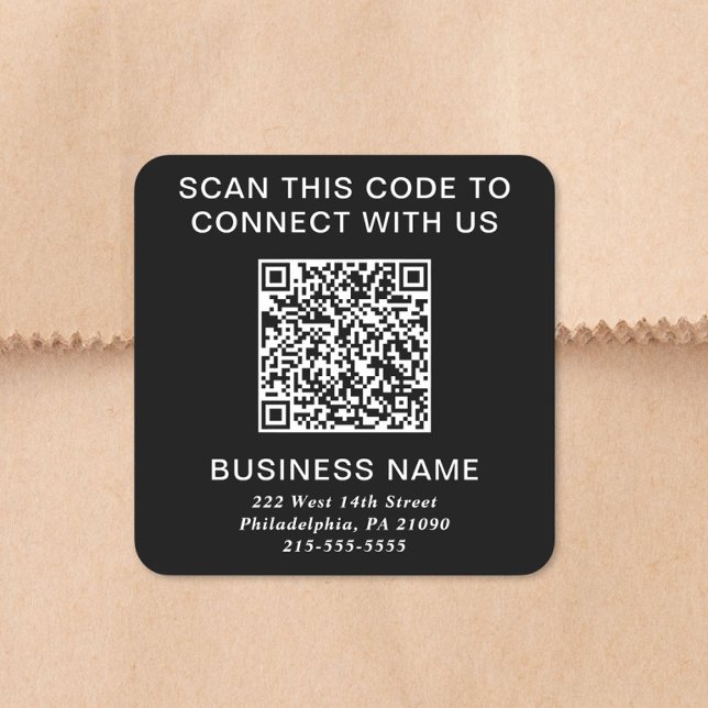 Pegatina Cuadrada Código QR Moderno Negro (Modern QR Code Black Square Sticker)