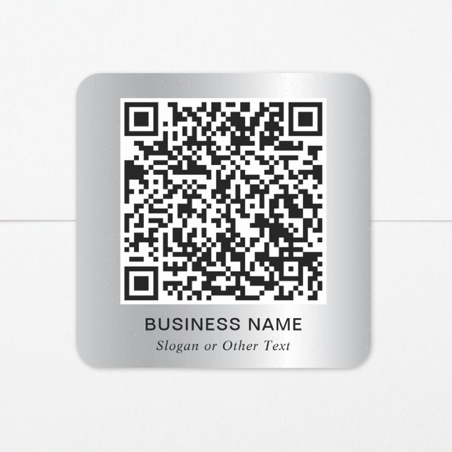 Pegatina Cuadrada Código QR Moderno Promocional Plateado (Modern QR Code Promotional Silver Square Sticker)