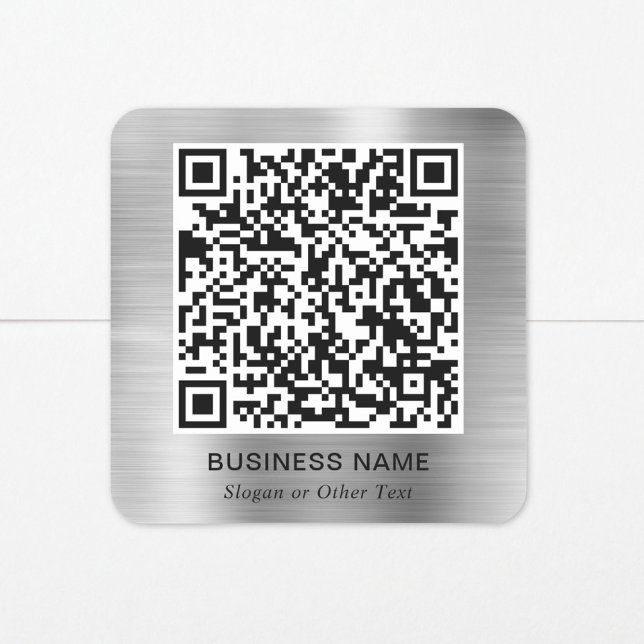 Pegatina Cuadrada Código QR moderno promocional plateado (Modern QR Code Promotional Silver Square Sticker)