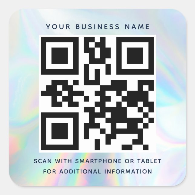 Pegatina Cuadrada Código QR moderno sin contacto comercial (Anverso)
