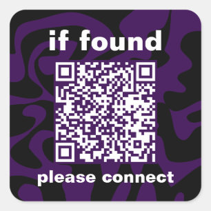 Pegatina Cuadrada Código QR morado lindo perdido encontrado