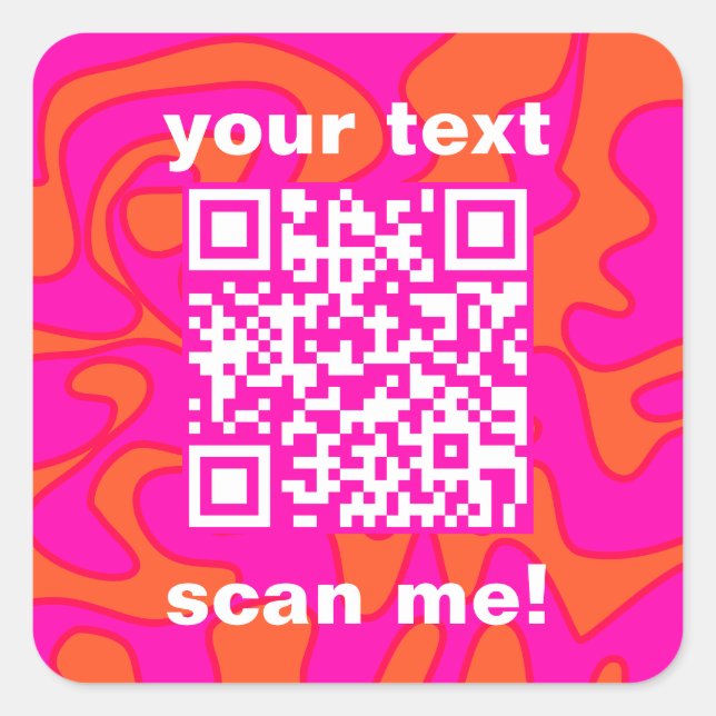 Pegatina Cuadrada Código QR Naranja rosa caliente brillante moderno (Anverso)
