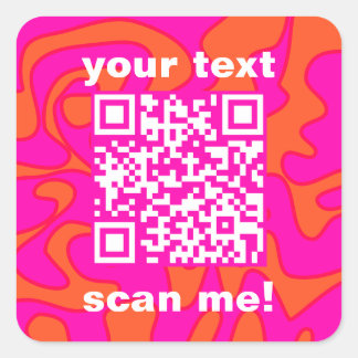 Pegatina Cuadrada Código QR Naranja rosa caliente brillante moderno