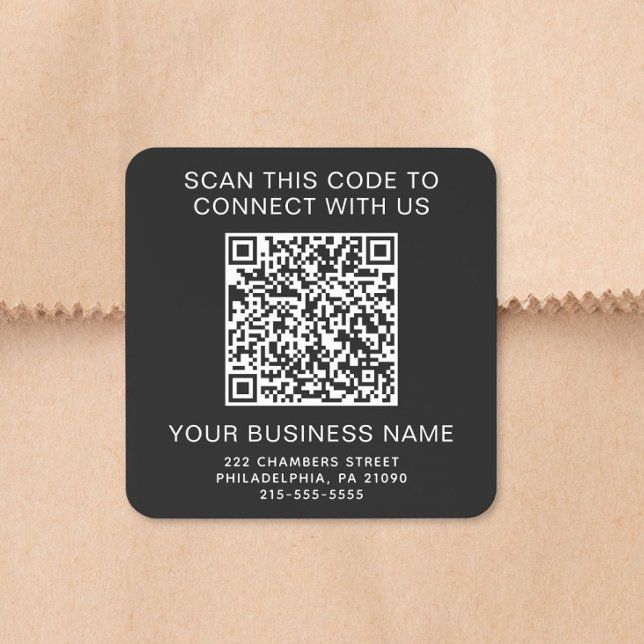 Pegatina Cuadrada Código QR Negocio Negro (QR Code Business Black Square Sticker)