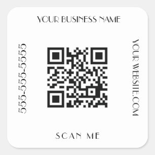 Pegatina Cuadrada Código QR Negocio Negro Moderno Escáner Minimalist