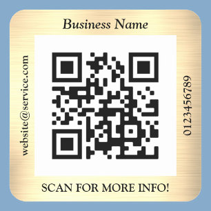 Pegatina Cuadrada Código QR Negocio. Sitio web Promo, Dorado Amarill