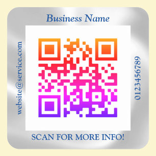 Pegatina Cuadrada Código QR Negocio. Sitio Web Promo, Iridescente Vs