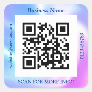 Pegatina Cuadrada Código QR Negocio. Sitio Web Promo, Iridescente Vs