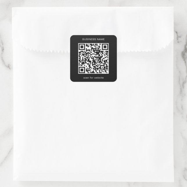 Pegatina Cuadrada Código QR negro para negocios simple (Bolso)