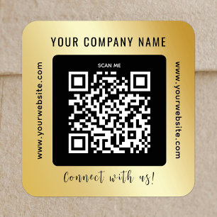 Pegatina Cuadrada Código QR Negro promocional de oro escaneado promo