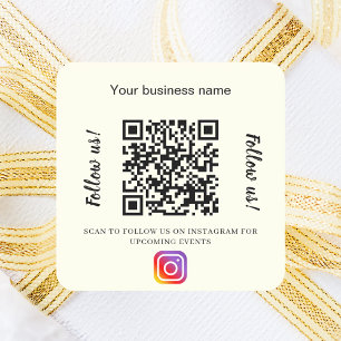 Pegatina Cuadrada Código qr nombre de negocio marfil instagram