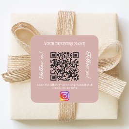 Pegatina Cuadrada Código qr nombre de negocio rosa polvoriento insta