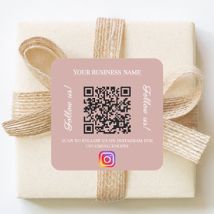 Pegatina Cuadrada Código qr nombre de negocio rosa polvoriento insta
