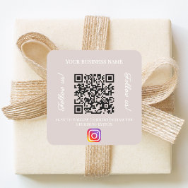 Pegatina Cuadrada Código qr nombre de negocio taupe instagram