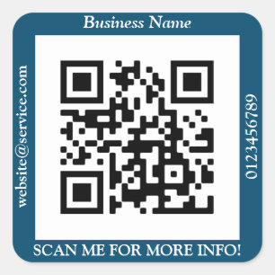 Pegatina Cuadrada Código QR Nombre del negocio Sitio web Promo, Azul