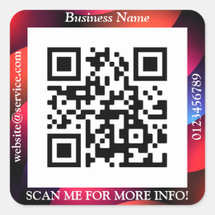 Pegatina Cuadrada Código QR Nombre del negocio Sitio web Promoción,