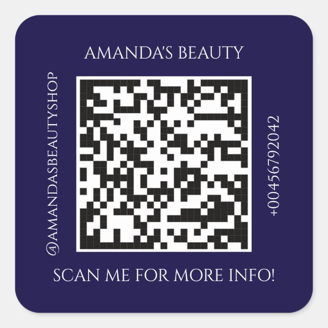 Pegatina Cuadrada Código QR Nombre promocional Contacto púrpura (Anverso)