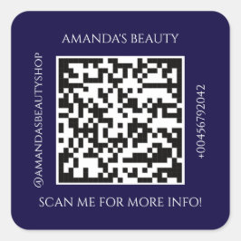 Pegatina Cuadrada Código QR Nombre promocional Contacto púrpura
