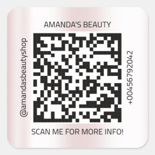 Pegatina Cuadrada Código QR Nombre promocional Contacto Web Rosa Nat