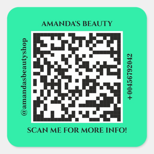 Pegatina Cuadrada Código QR Nombre promocional Menta web Verde (Anverso)