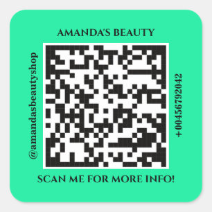 Pegatina Cuadrada Código QR Nombre promocional Menta web Verde