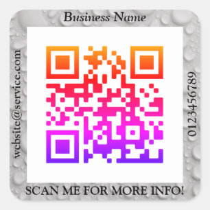 Pegatina Cuadrada Código QR Nombre sitio web promocional de Negocio,