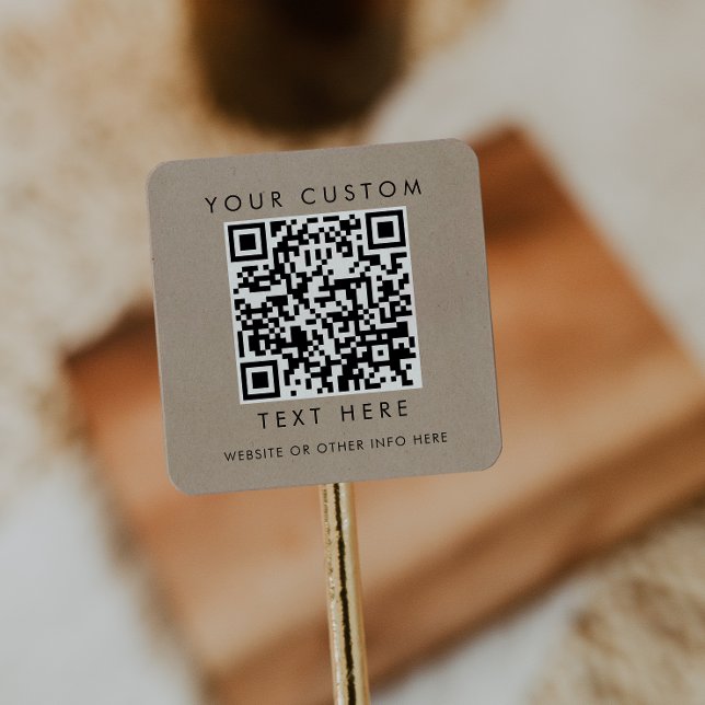 Pegatina Cuadrada Código QR personalizado Chic Faux Kraft para peque (Subido por el creador)