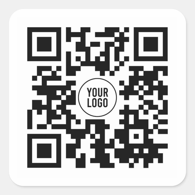 Pegatina Cuadrada Código QR personalizado Con Negocio De Logotipos (Anverso)