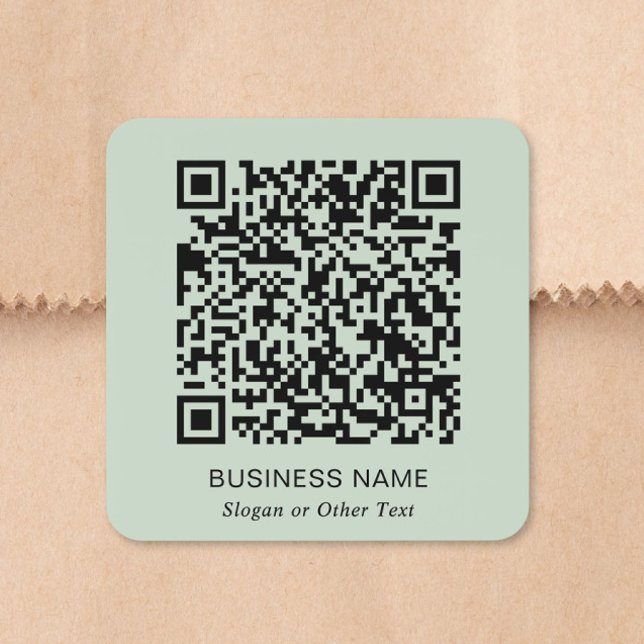 Pegatina Cuadrada Código QR personalizado verde sabio empresarial (Custom QR Code Business Sage Green Stickers Roll)