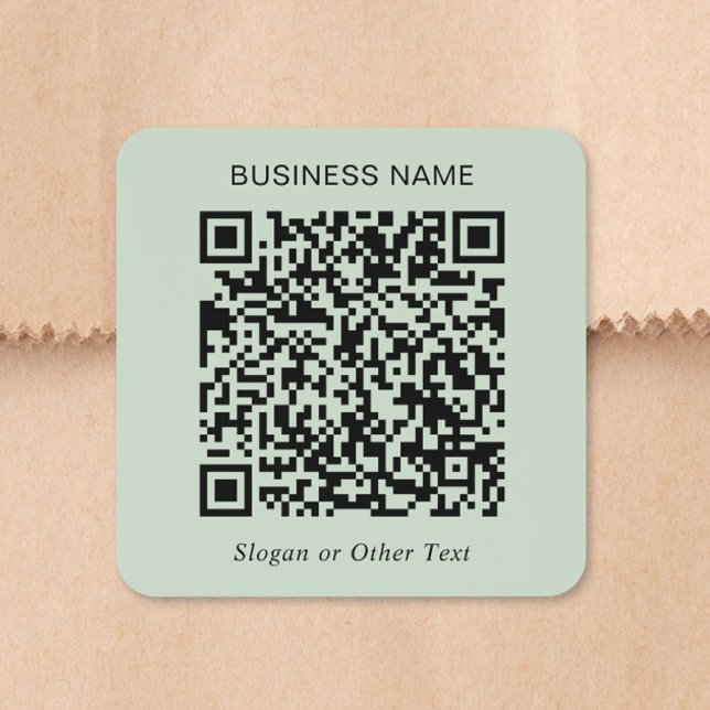 Pegatina Cuadrada Código QR personalizado verde salvia (Custom QR Code Sage Green Square Sticker)