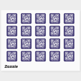 Pegatina Cuadrada Código QR personalizado y promoción de texto azul 