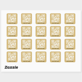 Pegatina Cuadrada Código QR personalizado y promoción de texto Gold