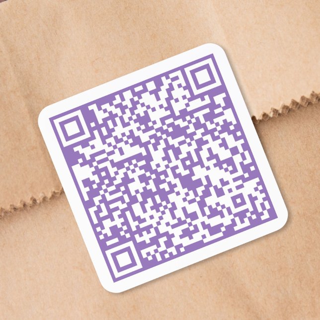 Pegatina Cuadrada Código QR púrpura de sitio web personalizado (Custom Website QR Code Purple Square Sticker)