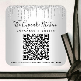 Pegatina Cuadrada Código QR Purpurina Plata Perfora Nombre comercial