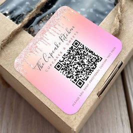 Pegatina Cuadrada Código QR Purpurina rosa rosado gotea nombre de na