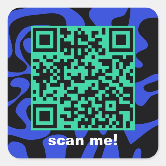 Pegatina Cuadrada Código QR Real Azul Azul Verde azulado Groovy Squi (Anverso)