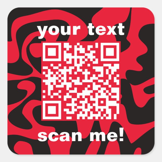 Pegatina Cuadrada Código QR Rojo Y Negro Brillante Moderno (Anverso)