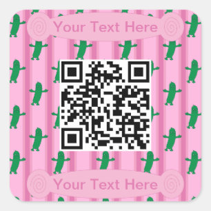 Pegatina Cuadrada Código QR rosa divertido y brillante