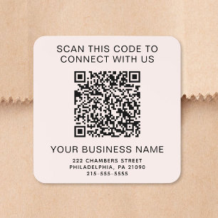 Pegatina Cuadrada Código QR Rosa Empresarial