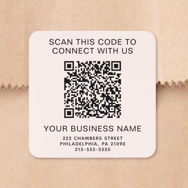 Pegatina Cuadrada Código QR Rosa Empresarial (Business QR Code Pink Square Sticker)