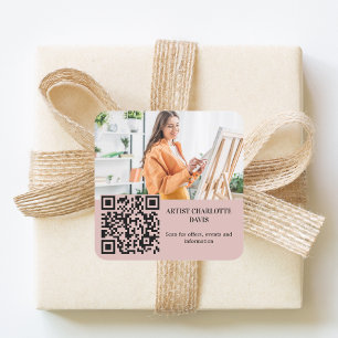 Pegatina Cuadrada Código QR rosa polvoriento artista diseñador gráfi