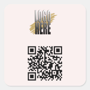 Pegatina Cuadrada Código QR rosa simple de Rubor con logotipo comerc