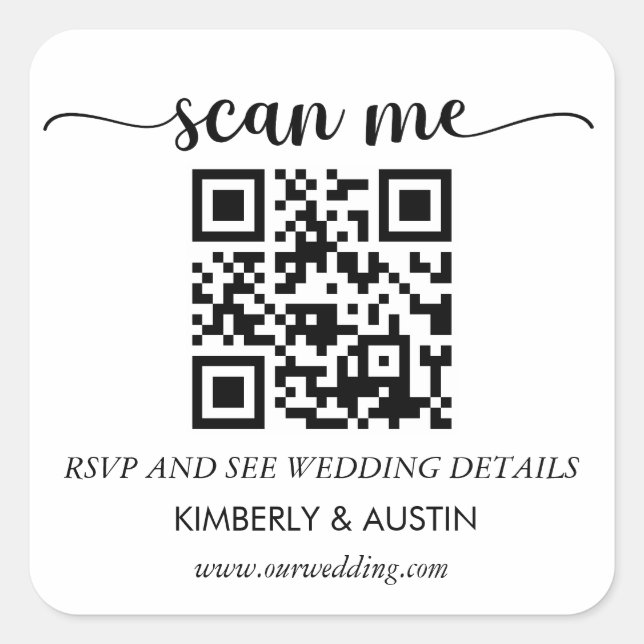 Pegatina Cuadrada Código Qr RSVP | Sitio Web de Boda (Anverso)