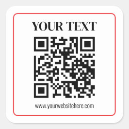 Pegatina Cuadrada Código QR simple en blanco y negro con borde rojo