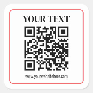 Pegatina Cuadrada Código QR simple en blanco y negro con borde rojo