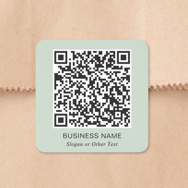 Pegatina Cuadrada Código QR Verde Sabio Empresarial (QR Code Business Sage Green Square Sticker)